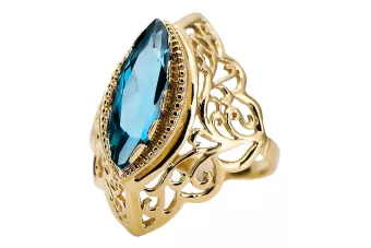 Oro amarillo de 14 quilates Aguamarina Anillo Artesanía vintage vrc017y